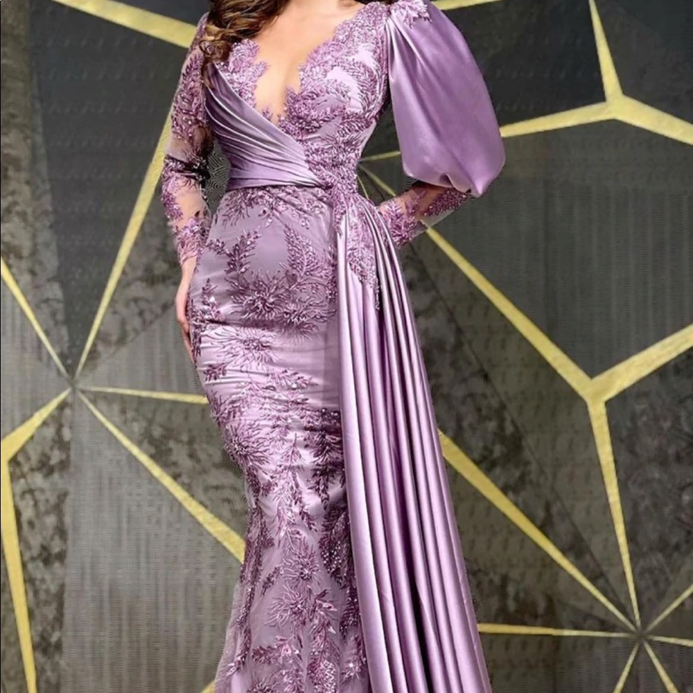 Purple Evening Long sleeve Maxi dress. Hijabi Friendly